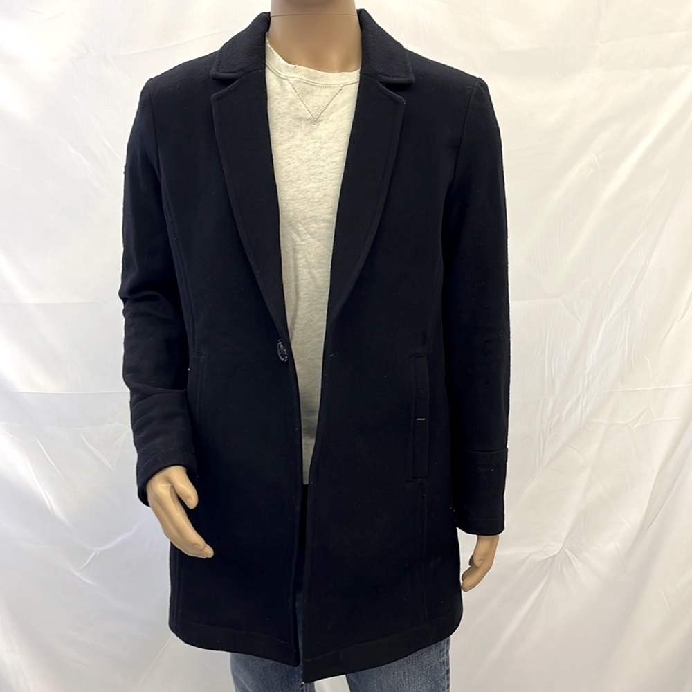 Navy blue hip length wool coat